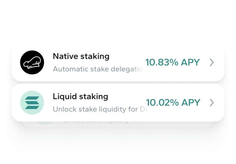 Marinade Finance offers two products with both Native and Liquid staking with the best rewards in Solana Staking.